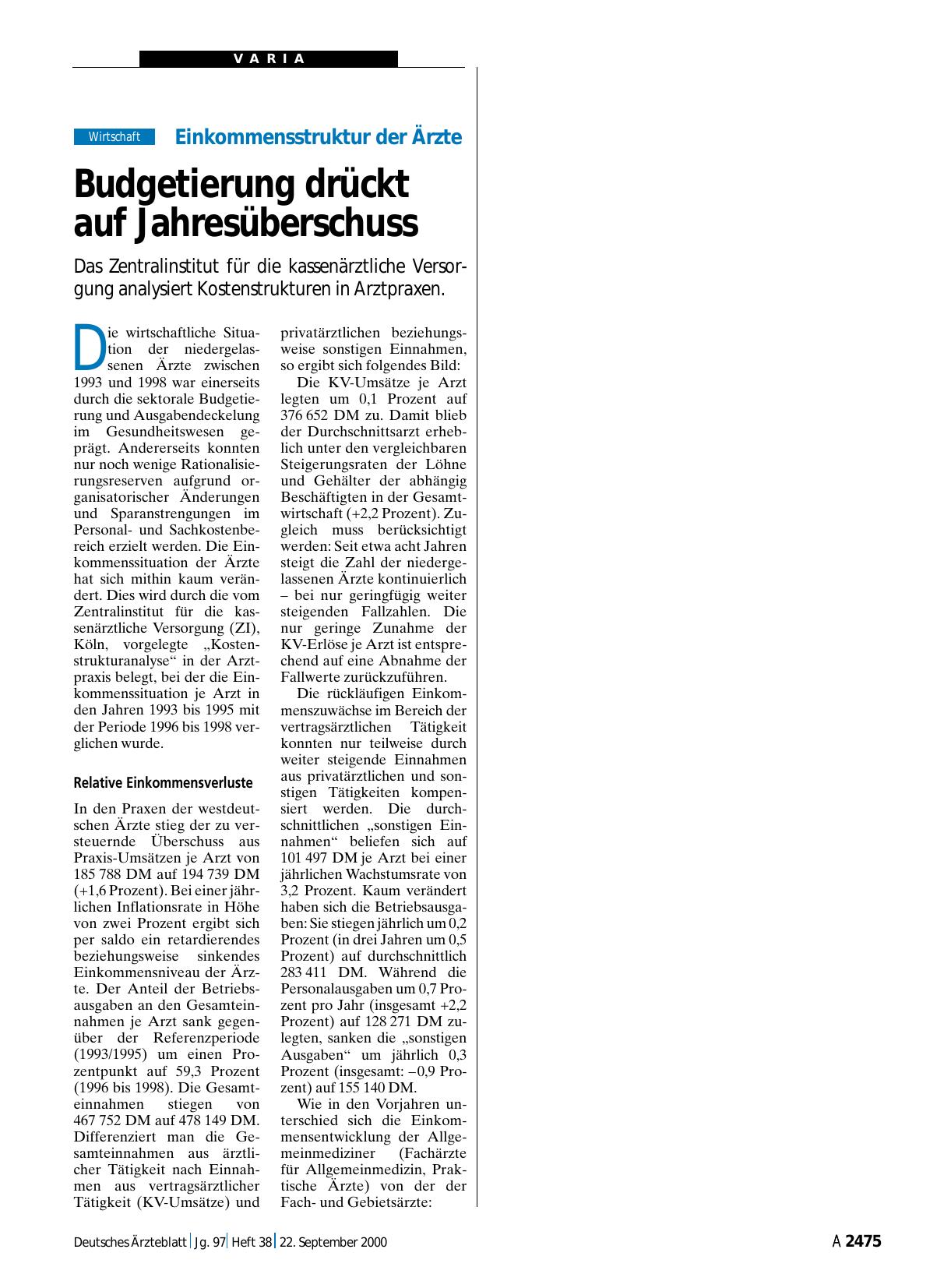 Vorschauseite 1: Einkommensstruktur der Ärzte: Budgetierung drückt auf Jahresüberschuss
