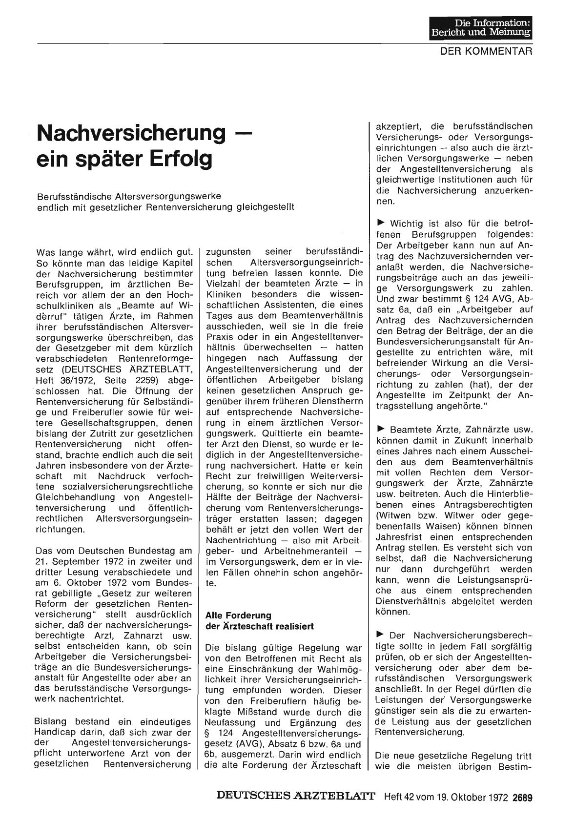 Vorschauseite 1: Nachversicherung - ein später Erfolg