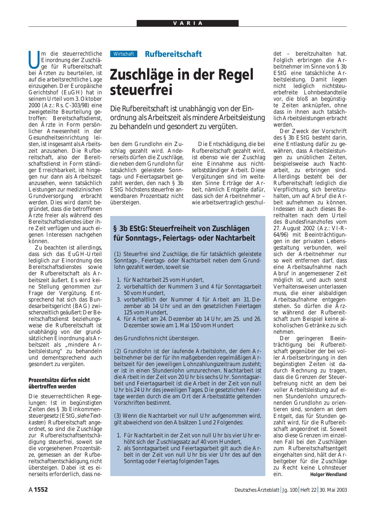 Vorschauseite 1: Rufbereitschaft: Zuschläge in der Regel steuerfrei