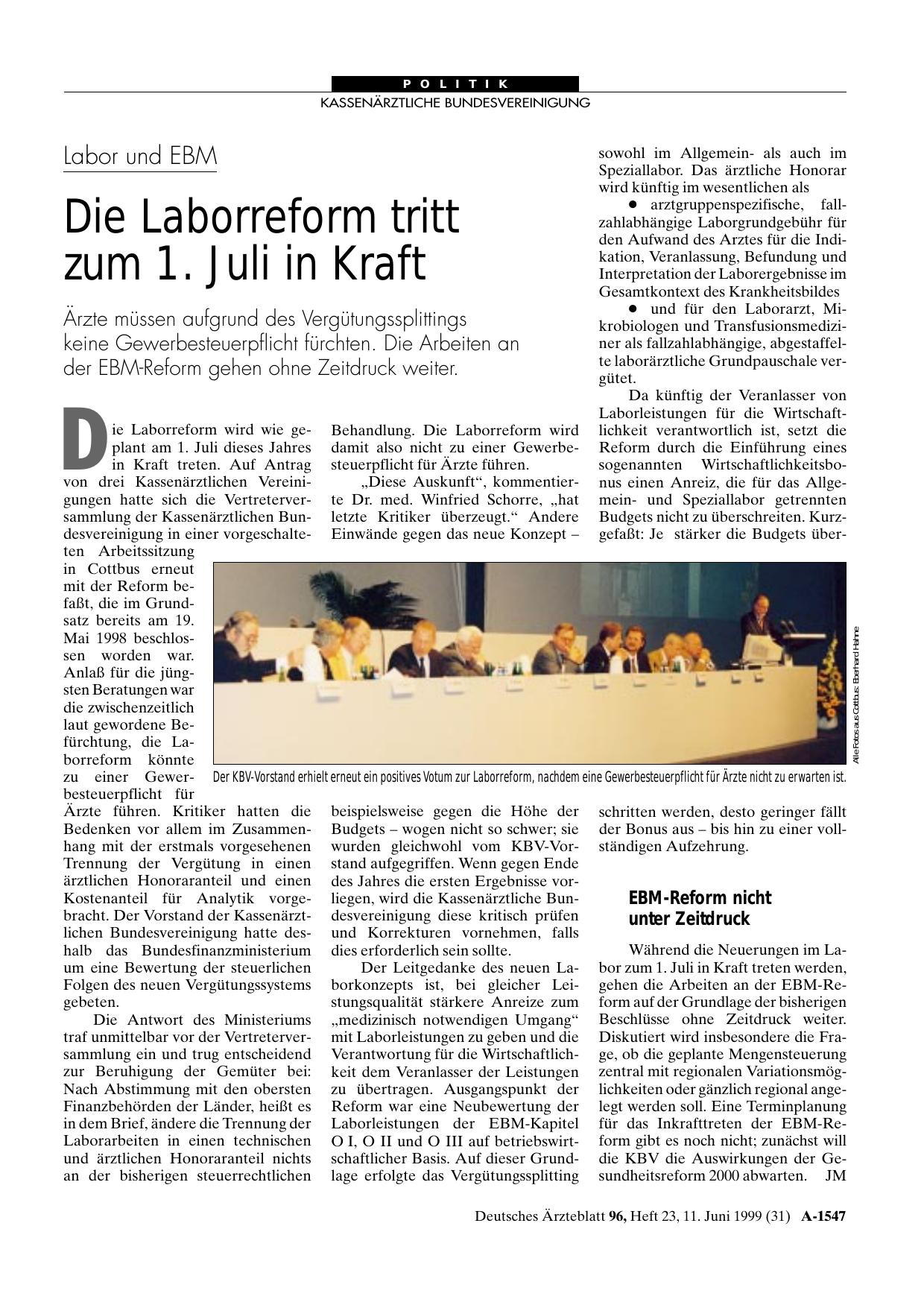 Vorschauseite 1: Labor und EBM: Die Laborreform tritt zum 1. Juli in Kraft
