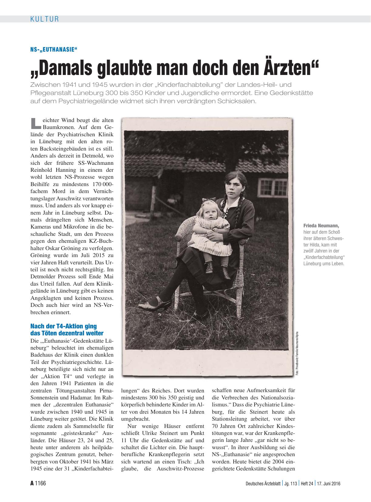 Vorschauseite 1: NS-„Euthanasie“: „Damals glaubte man doch den Ärzten“