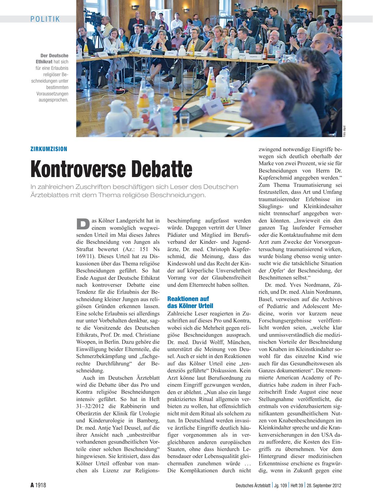 Vorschauseite 1: Zirkumzision: Kontroverse Debatte