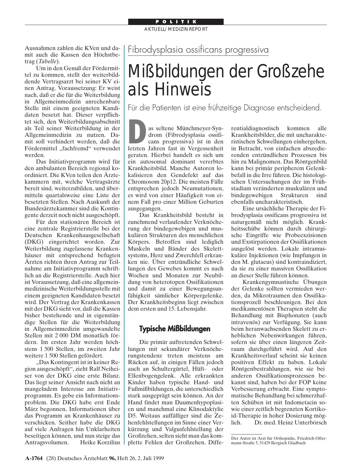 Vorschauseite 1: Fibrodysplasia ossificans progressiva: Mißbildungen der Großzehe als Hinweis