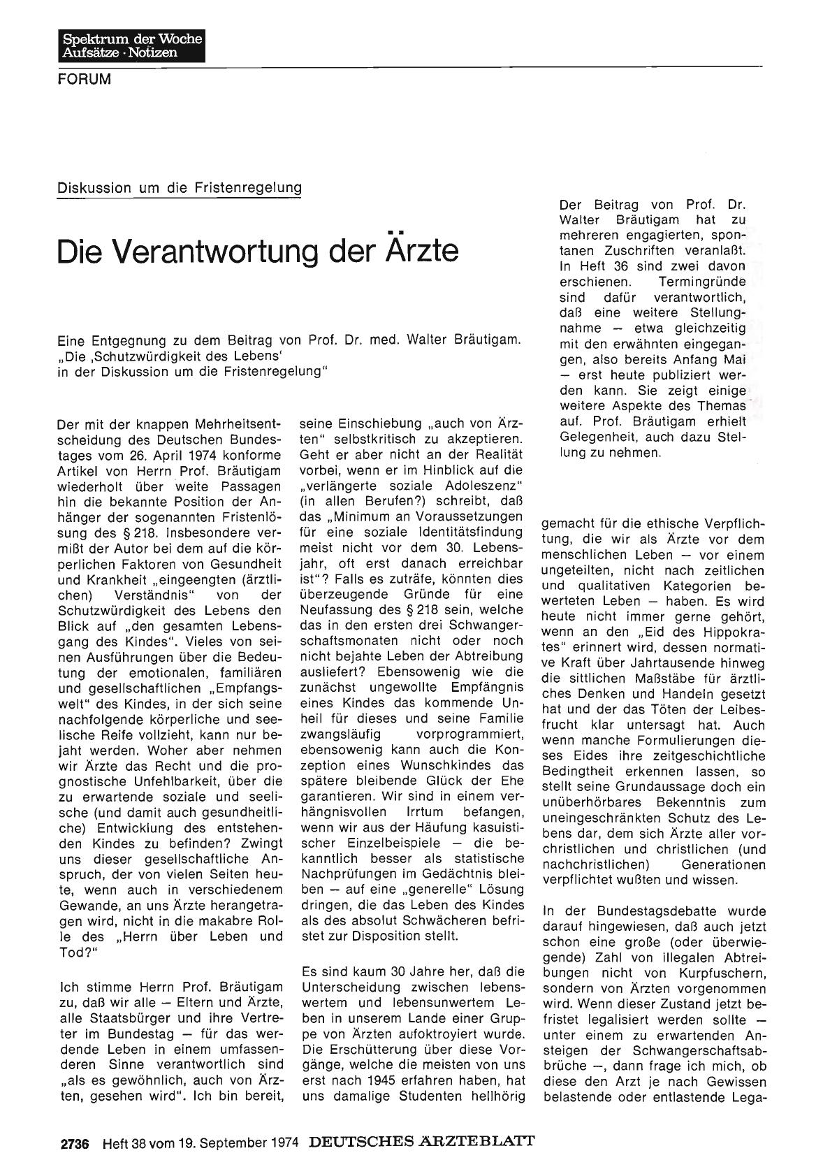 Vorschauseite 1: Diskussion um die Fristenregelung: Die Verantwortung der Ärzte