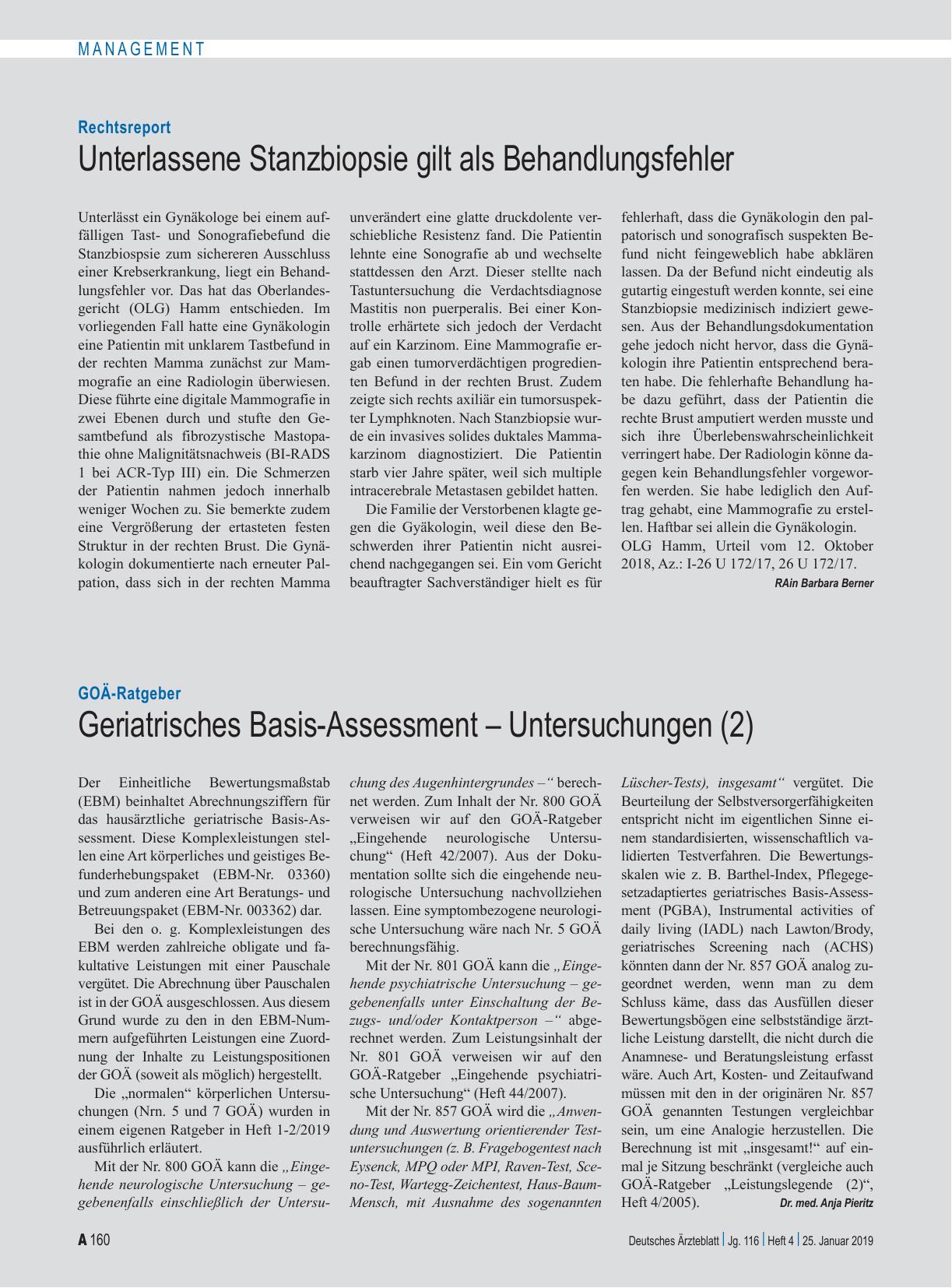 Vorschauseite 1: Rechtsreport: Unterlassene Stanzbiopsie gilt als Behandlungsfehler