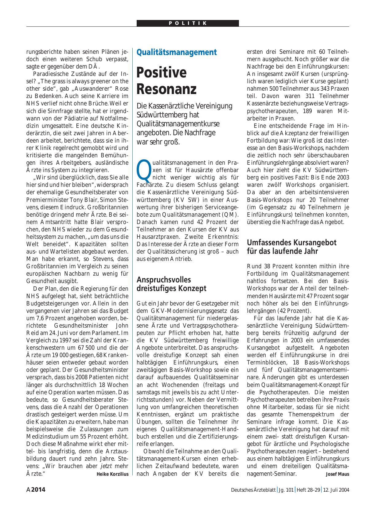 Vorschauseite 1: Qualitätsmanagement: Positive Resonanz