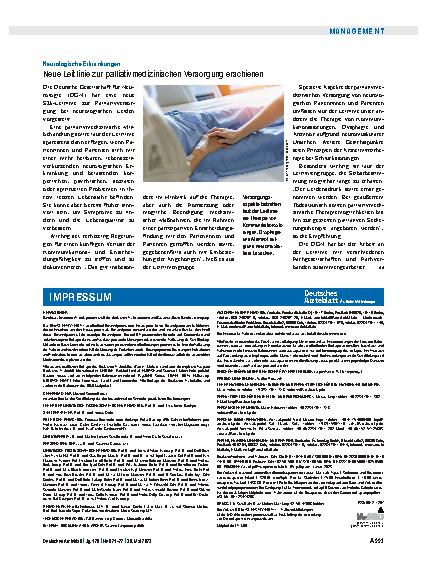 Vorschauseite 1: Neurologische Erkrankungen: Neue Leitlinie zur palliativmedizinischen Versorgung erschienen