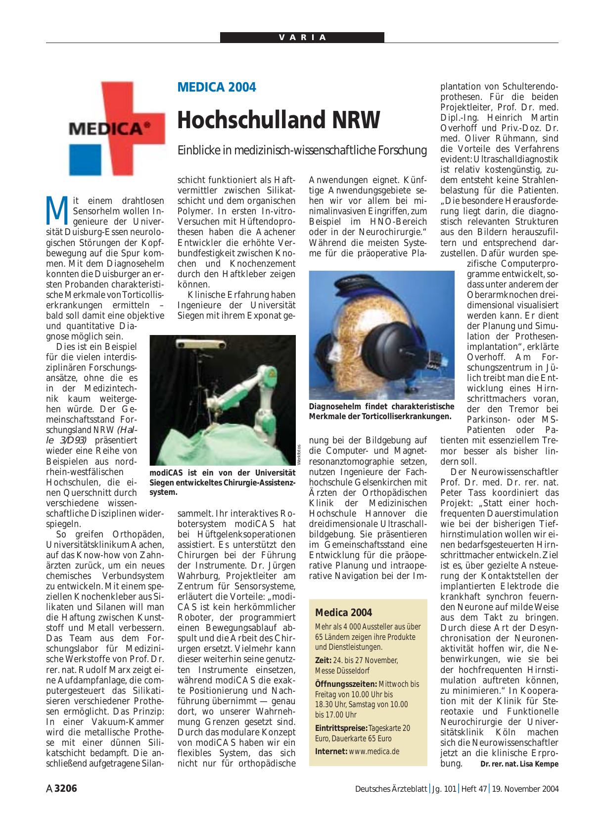 Vorschauseite 1: MEDICA 2004: Hochschulland NRW