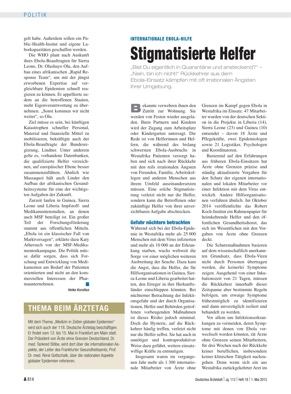 Vorschauseite 1: Internationale Ebola-Hilfe: Stigmatisierte Helfer