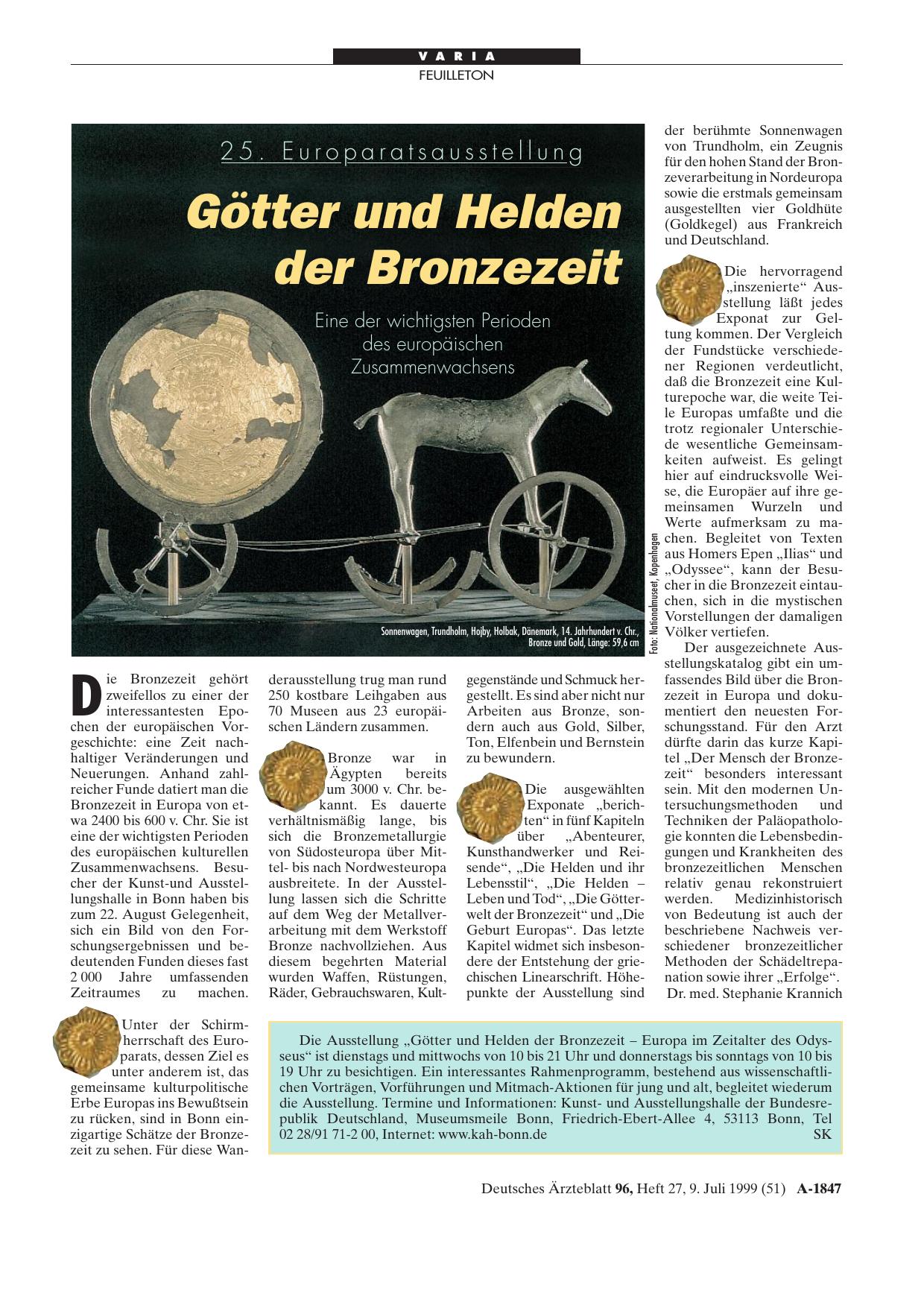 Vorschauseite 1: 25. Europaratsausstellung: Götter und Helden der Bronzezeit