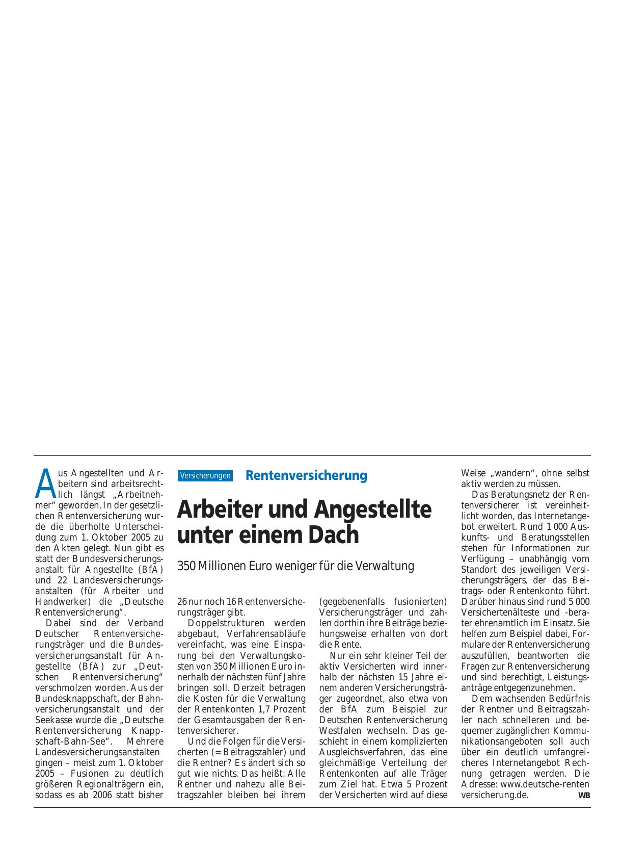 Vorschauseite 1: Rentenversicherung: Arbeiter und Angestellte unter einem Dach