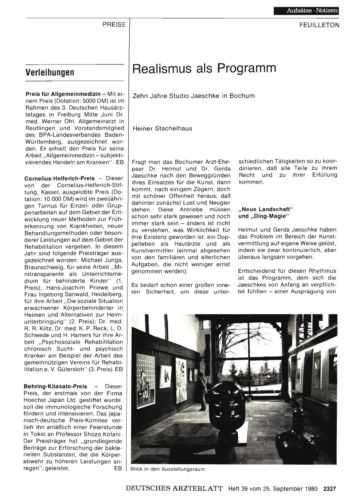 Vorschauseite 1: Realismus als Programm: Zehn Jahre Studio Jaeschke in Bochum