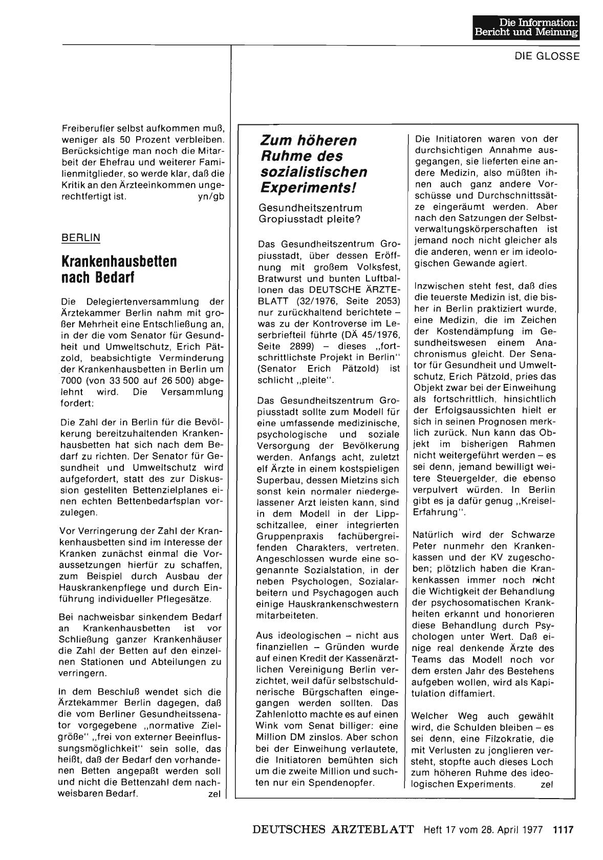 Vorschauseite 1: Zum höheren Ruhme des sozialistischen Experiments! : Gesundheitszentrum Gropiusstadt pleite?