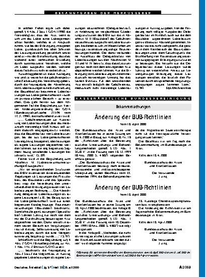 Vorschauseite 1: Änderung der BUB-Richtlinien vom 10. April 2000