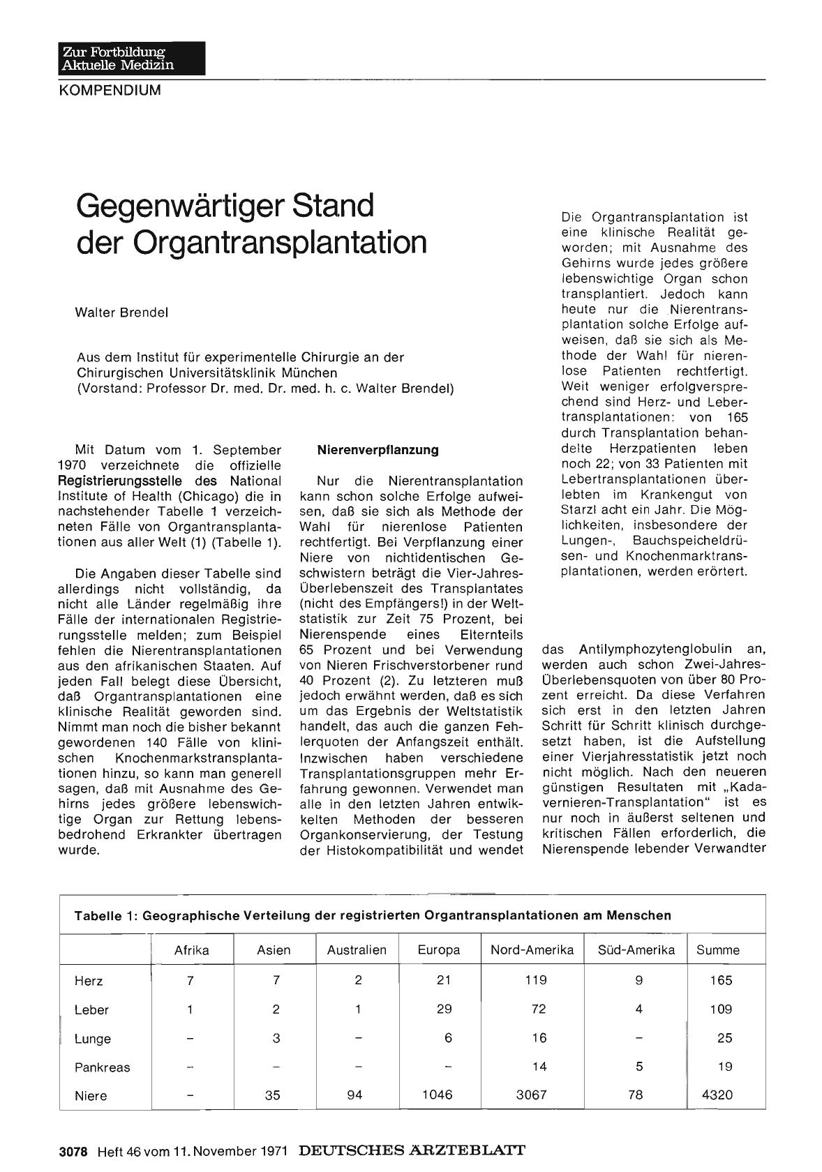 Vorschauseite 1: Gegenwärtiger Stand der Organtransplantation