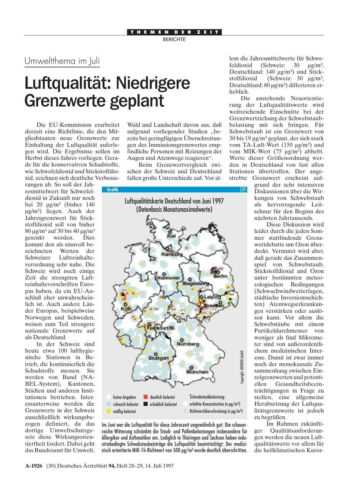 Vorschauseite 1: Umweltthema im Juli – Luftqualität: Niedrigere Grenzwerte geplant