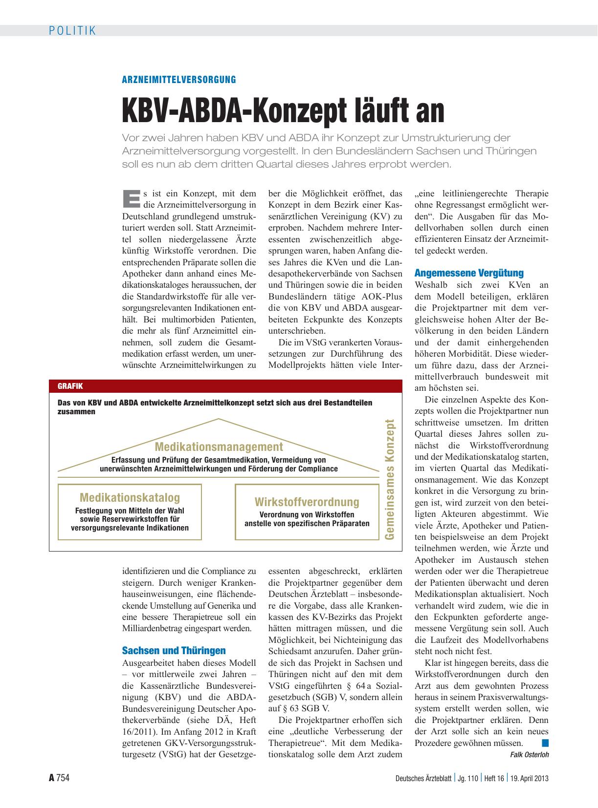 Vorschauseite 1: Arzneimittelversorgung: KBV-ABDA-Konzept läuft an