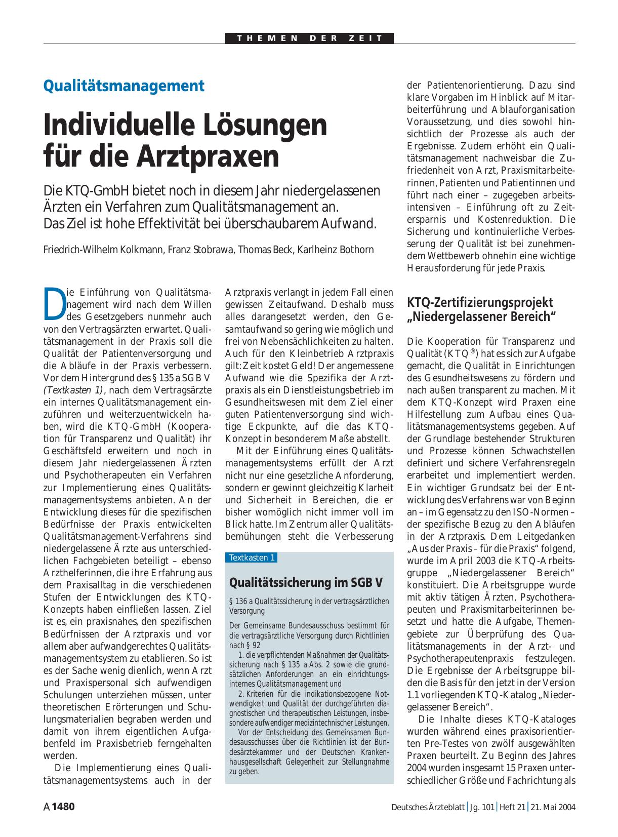 Vorschauseite 1: Qualitätsmanagement: Individuelle Lösungen für die Arztpraxen