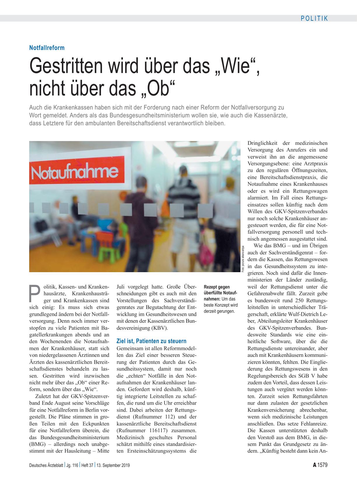 Vorschauseite 1: Notfallreform: Gestritten wird über das „Wie“, nicht über das „Ob“