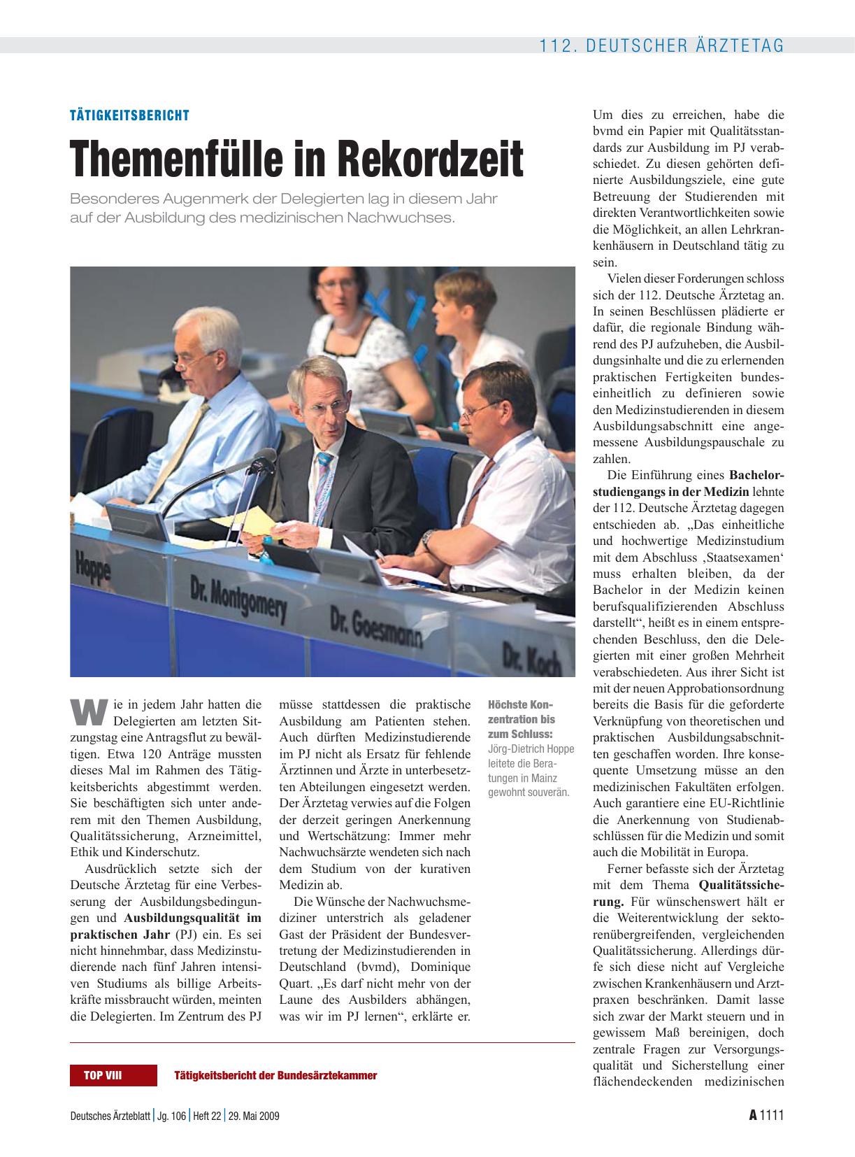 Vorschauseite 1: Tätigkeitsbericht: Themenfülle in Rekordzeit