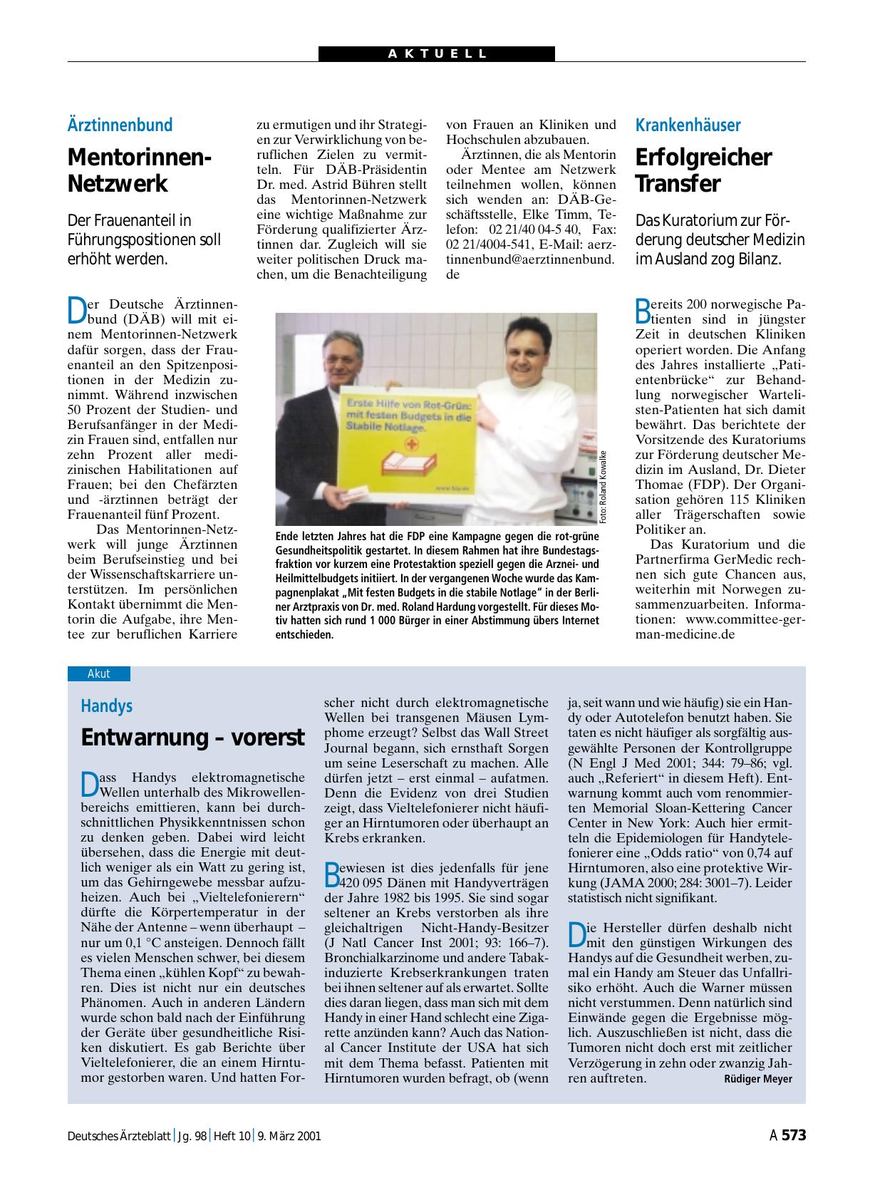 Vorschauseite 1: Handys: Entwarnung – vorerst