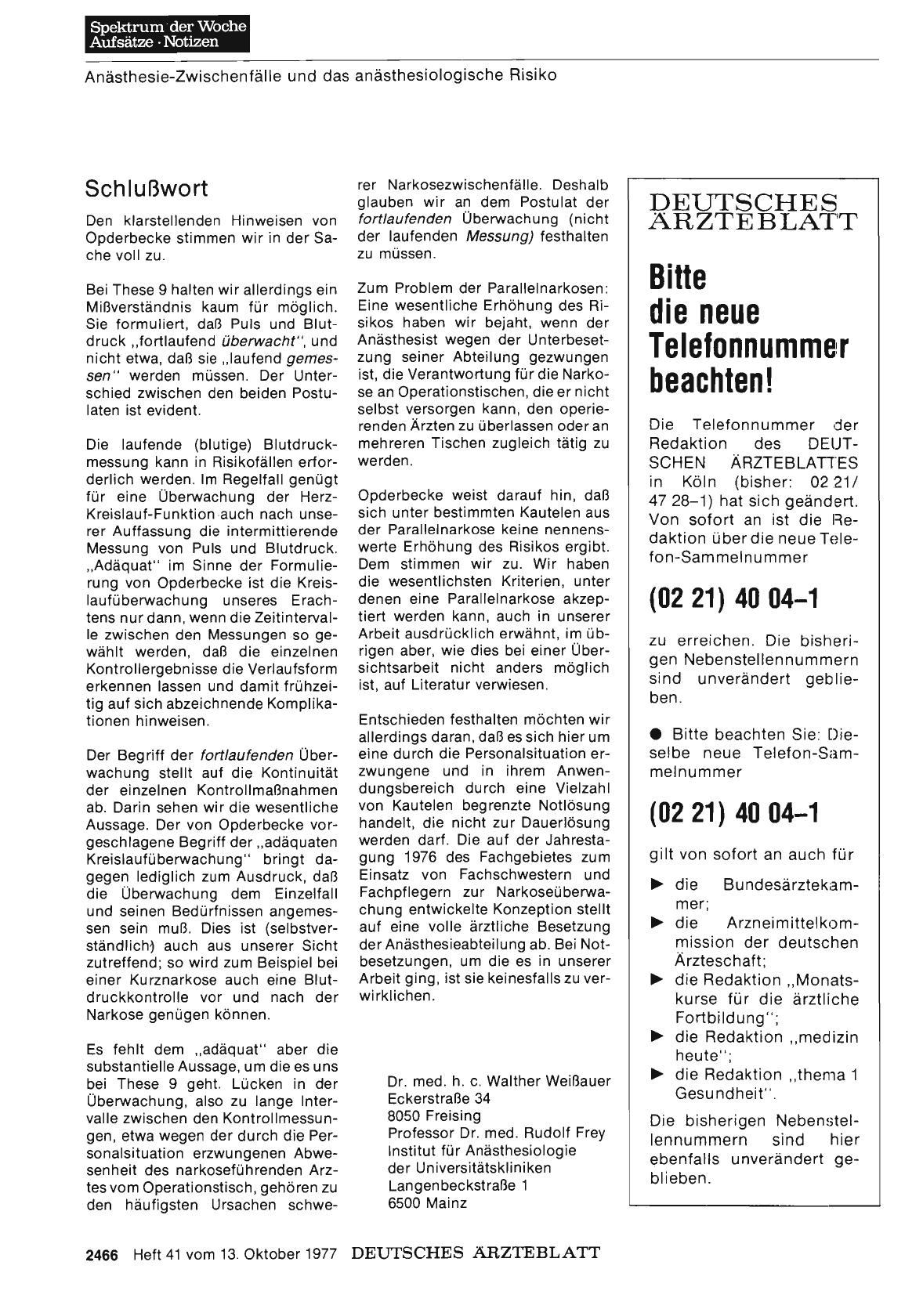 Vorschauseite 1: Anästhesie-Zwischenfälle und das anästhesiologische Risiko: Schlußwort