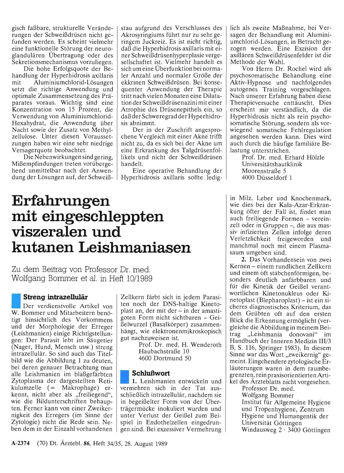 Vorschauseite 1: Erfahrungen mit eingeschleppten viszeralen und kutanen Leishmaniasen: Schlußwort