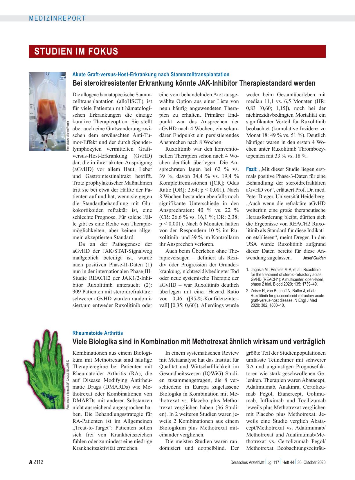 Vorschauseite 1: Rheumatoide Arthritis: Viele Biologika sind in Kombination mit Methotrexat ähnlich wirksam und verträglich