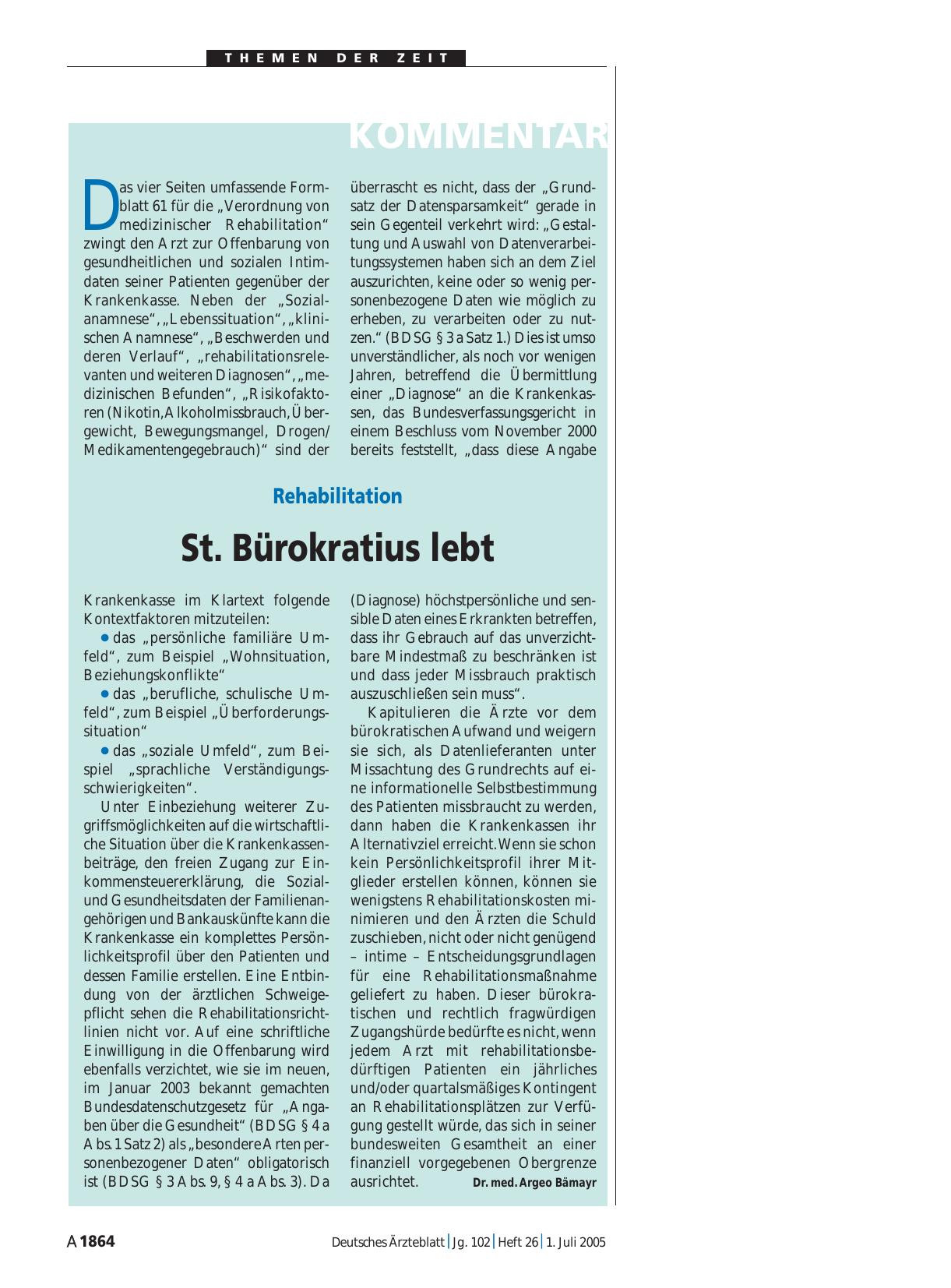 Vorschauseite 1: Rehabilitation: St. Bürokratius lebt