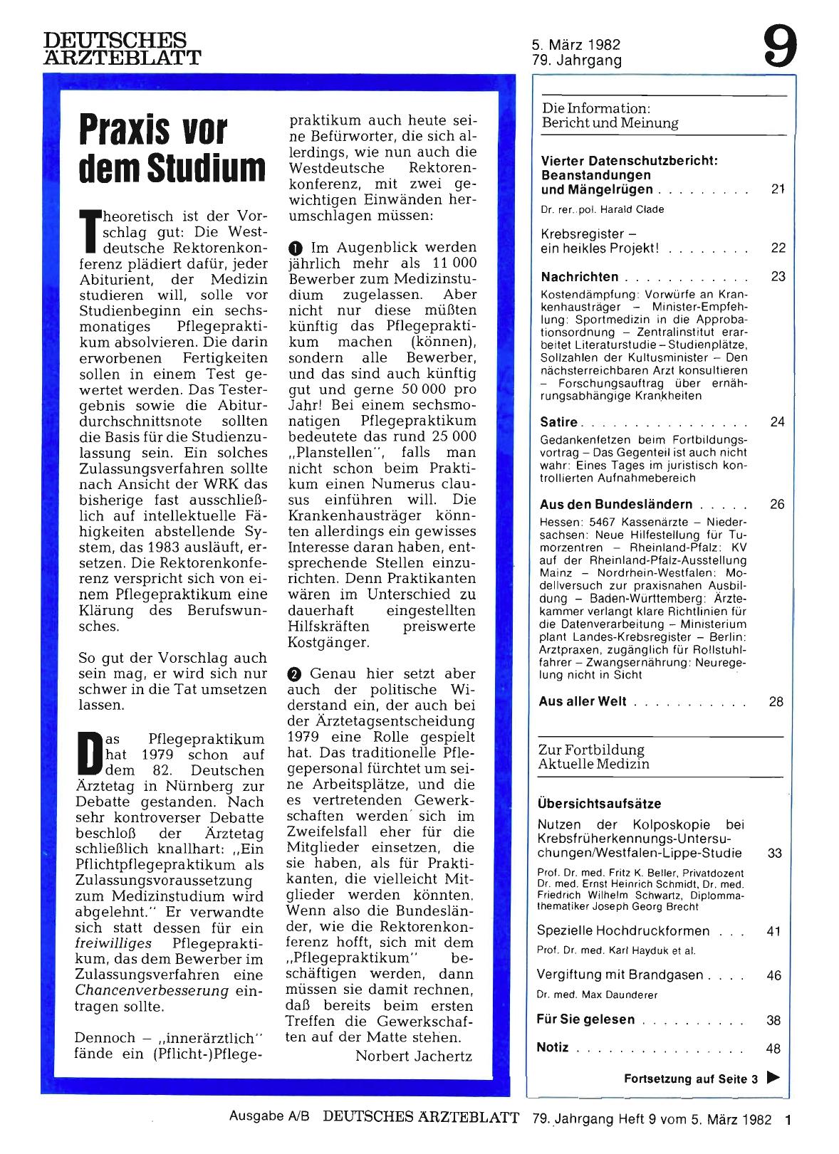 Vorschauseite 1: Praxis vor dem Studium