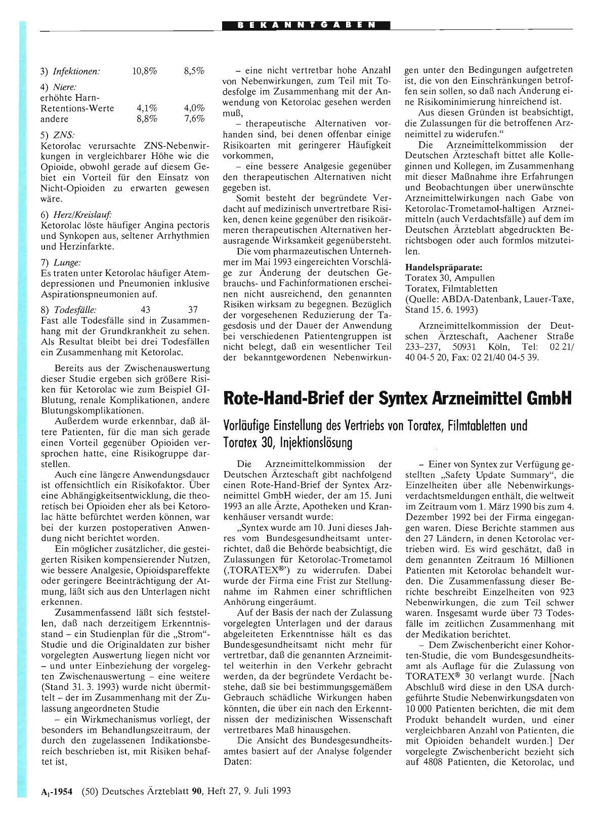 Vorschauseite 1: Rote-Hand-Brief der Syntex Arzneimittel GmbH