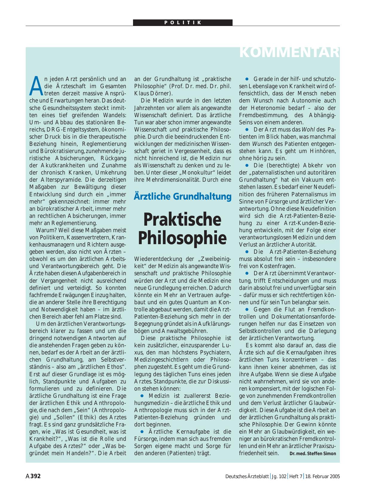 Vorschauseite 1: Ärztliche Grundhaltung: Praktische Philosophie