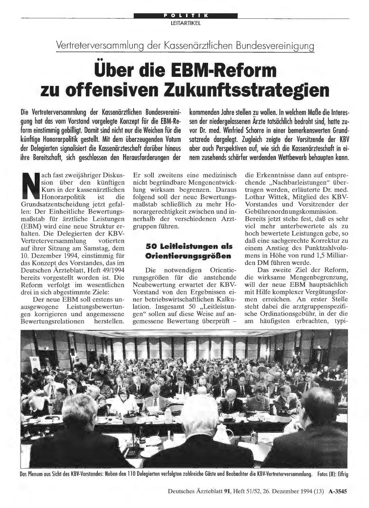 Vorschauseite 1: Vertreterversammlung der Kassenärztlichen Bundesvereinigung: Über die EBM-Reform zu offensiven Zukunftsstrategien