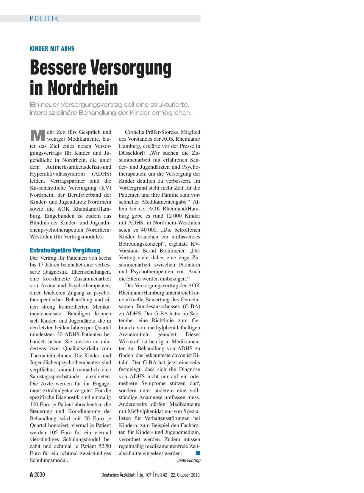 Vorschauseite 1: Kinder mit ADHS: Bessere Versorgung in Nordrhein