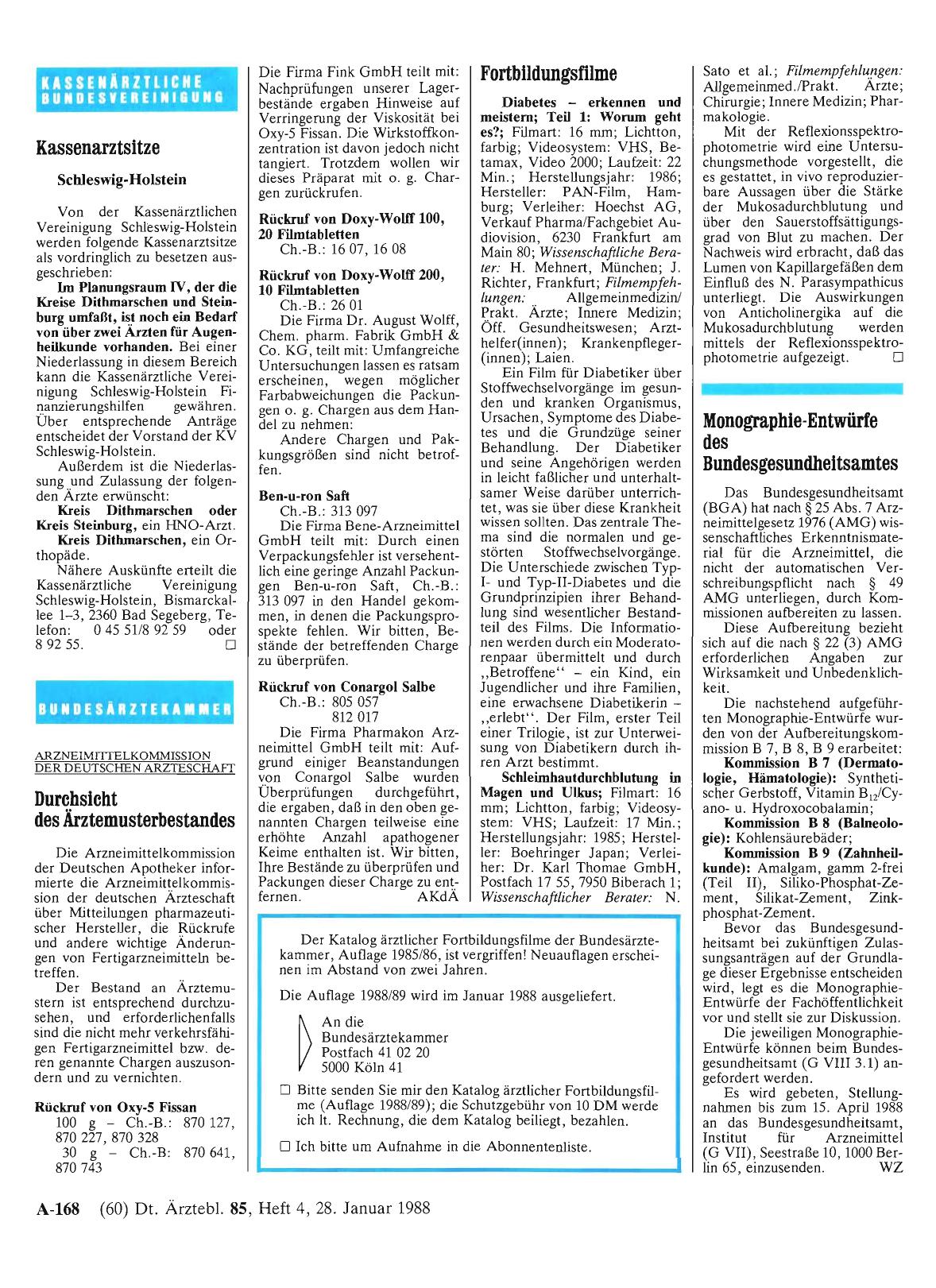 Vorschauseite 1: Monographie-Entwürfe des Bundesgesundheitsamtes
