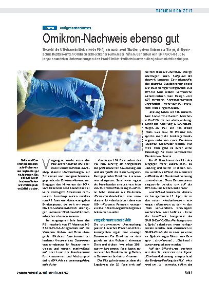 Vorschauseite 1: Antigenschnelltests: Omikron-Nachweis ebenso gut