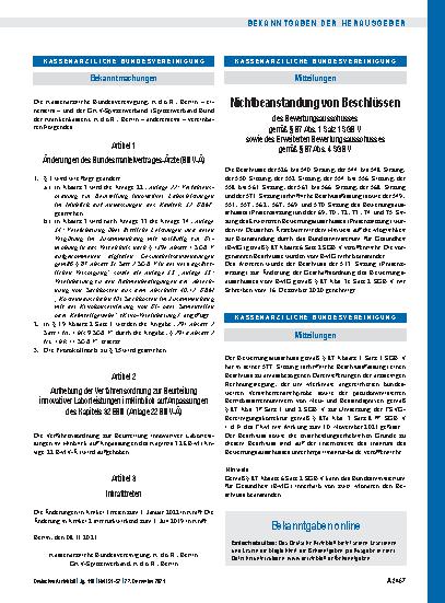 Vorschauseite 1: Änderungen des Bundesmantelvertrages-Ärzte (BMV-Ä), Aufhebung der Verfahrensordnung zur Beurteilung innovativer Laborleistungen im Hinblick auf Anpassungen des Kapitels 32 EBM (An…