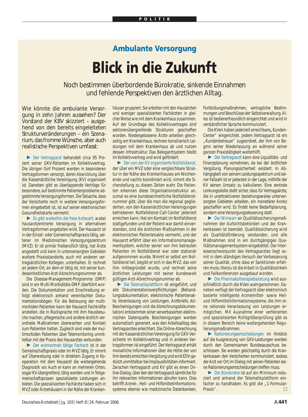 Vorschauseite 1: Ambulante Versorgung: Blick in die Zukunft