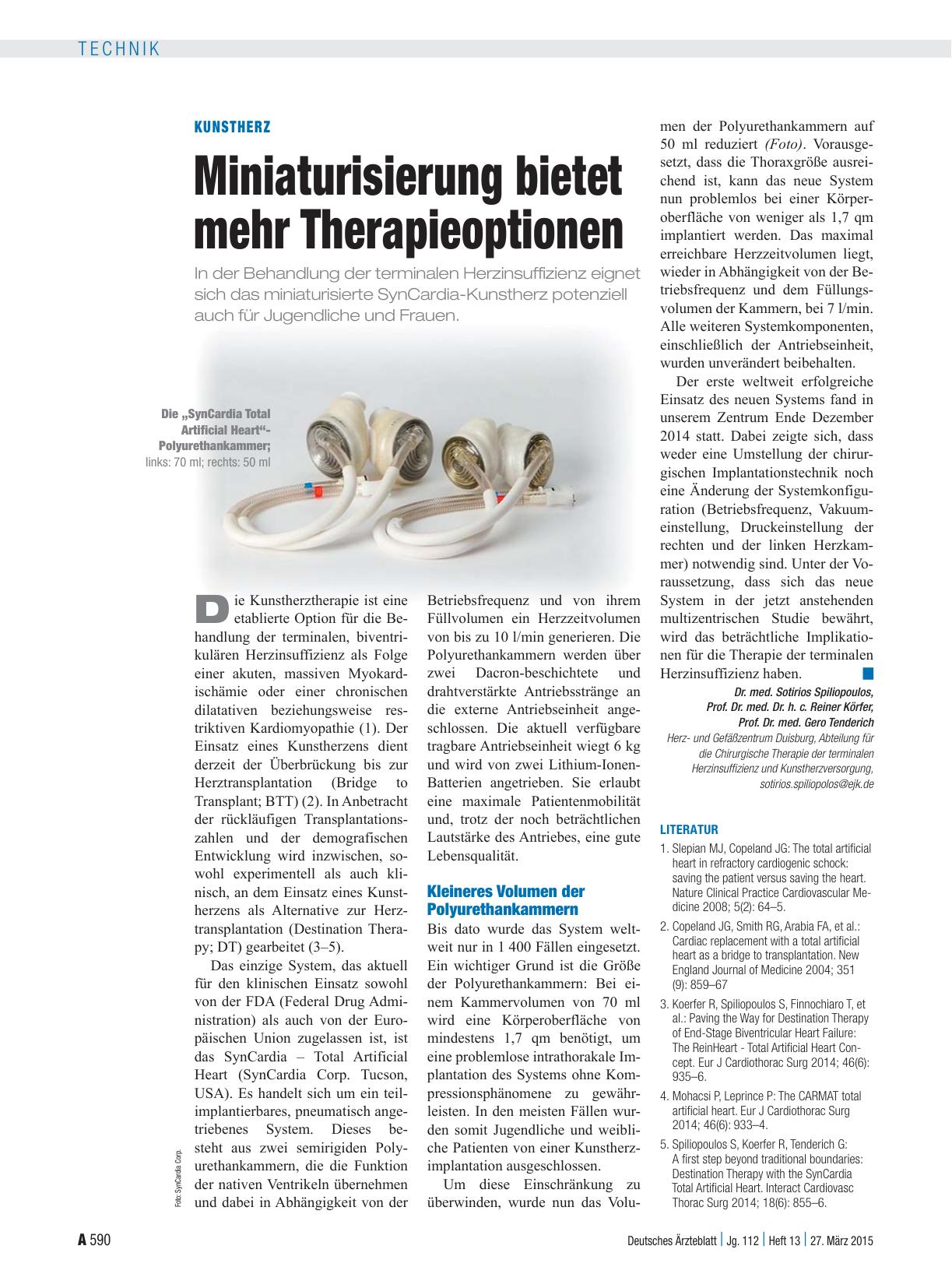 Vorschauseite 1: Kunstherz: Miniaturisierung bietet mehr Therapieoptionen