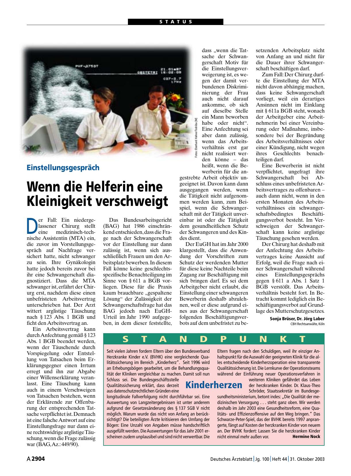 Vorschauseite 1: Standpunkt: Kinderherzen