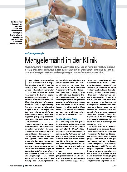 Vorschauseite 1: Ernährungstherapie: Mangelernährt in der Klinik