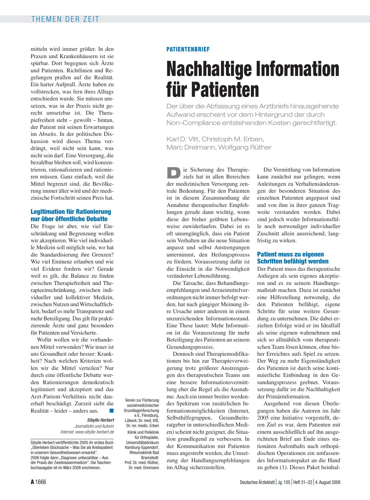 Vorschauseite 1: Patientenbrief: Nachhaltige Information für Patienten