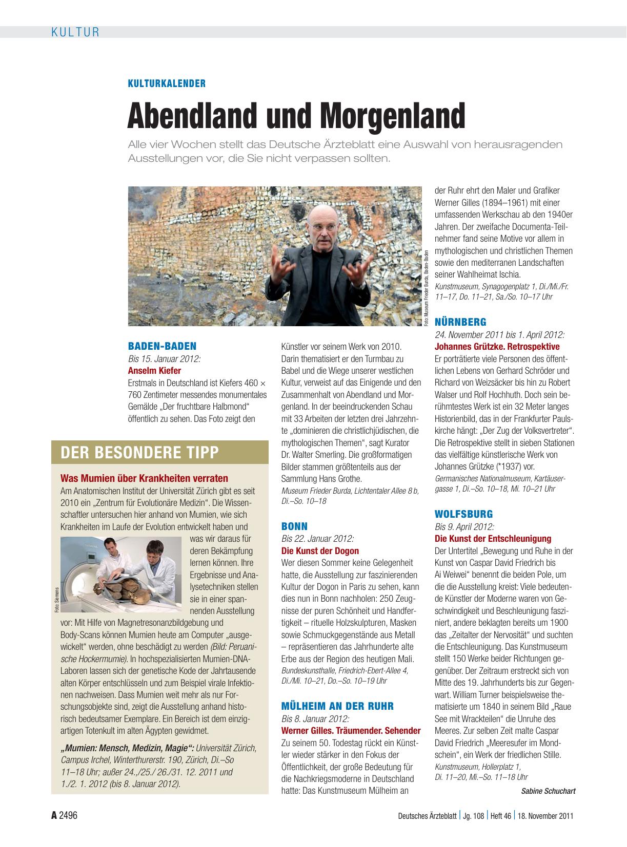Vorschauseite 1: Kulturkalender: Abendland und Morgenland
