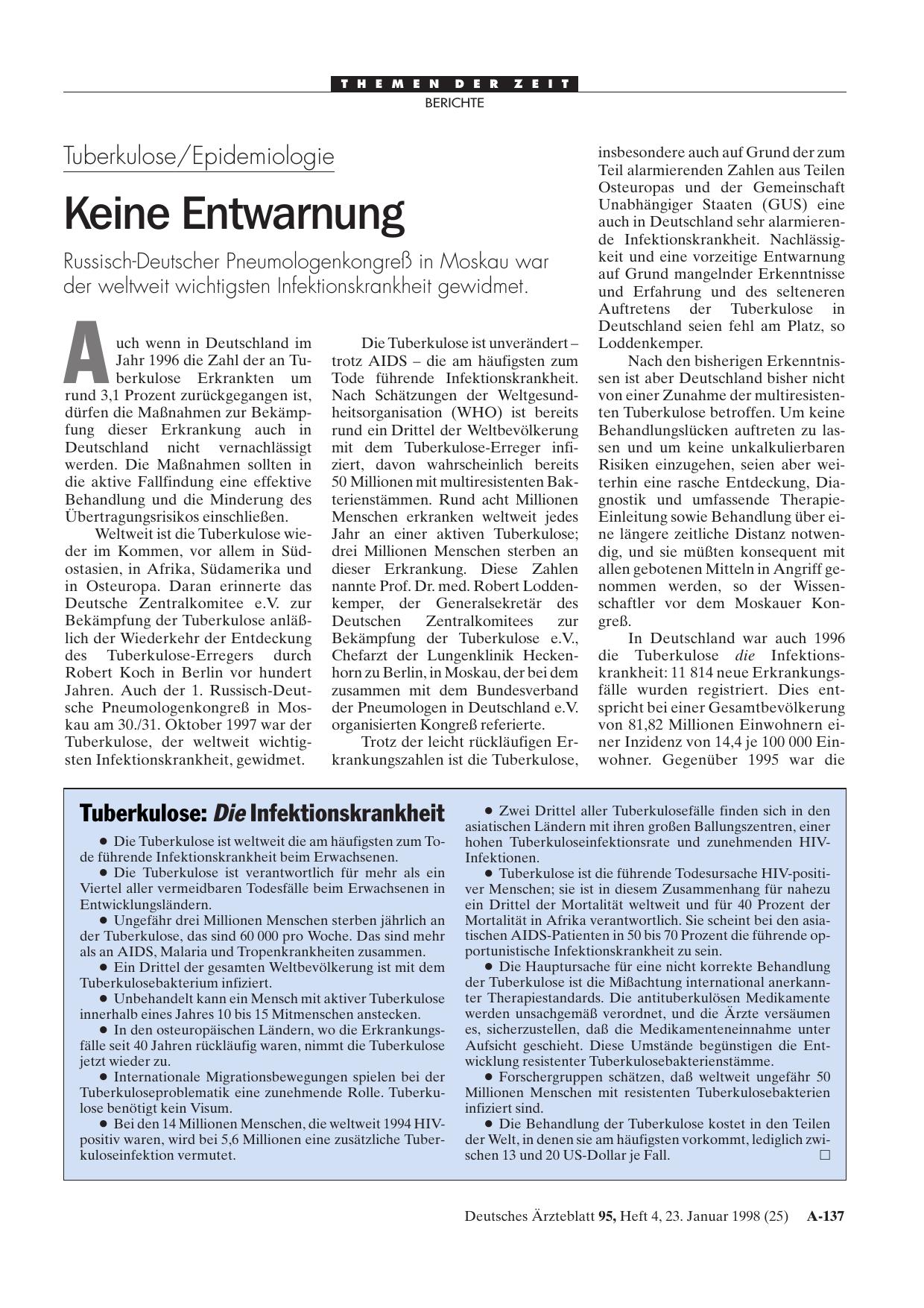 Vorschauseite 1: Tuberkulose: Die Infektionskrankheit