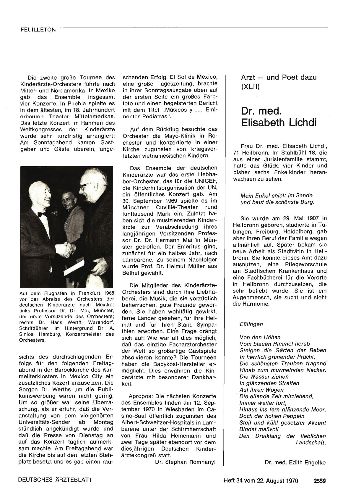 Vorschauseite 1: Arzt — und Poet dazu (XLII): Dr. med. Elisabeth Lichdi