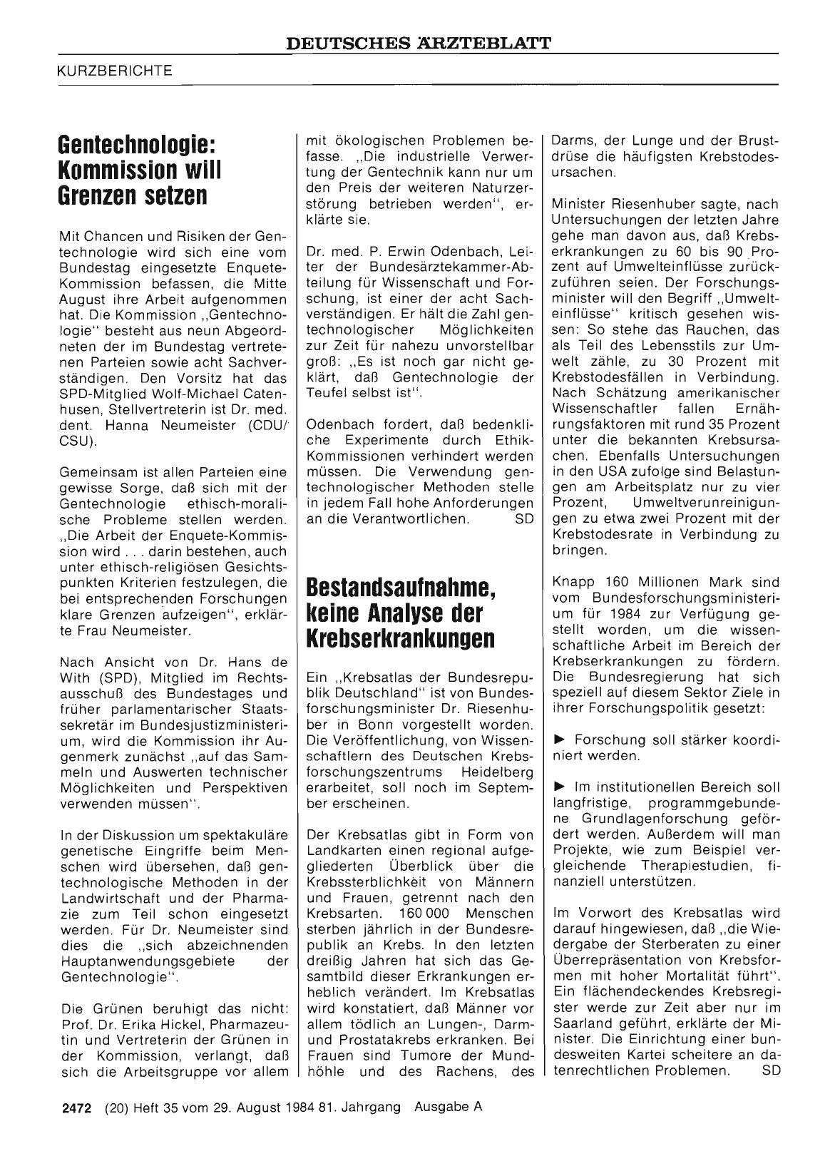 Vorschauseite 1: Gentechnologie: Kommission will Grenzen setzen
