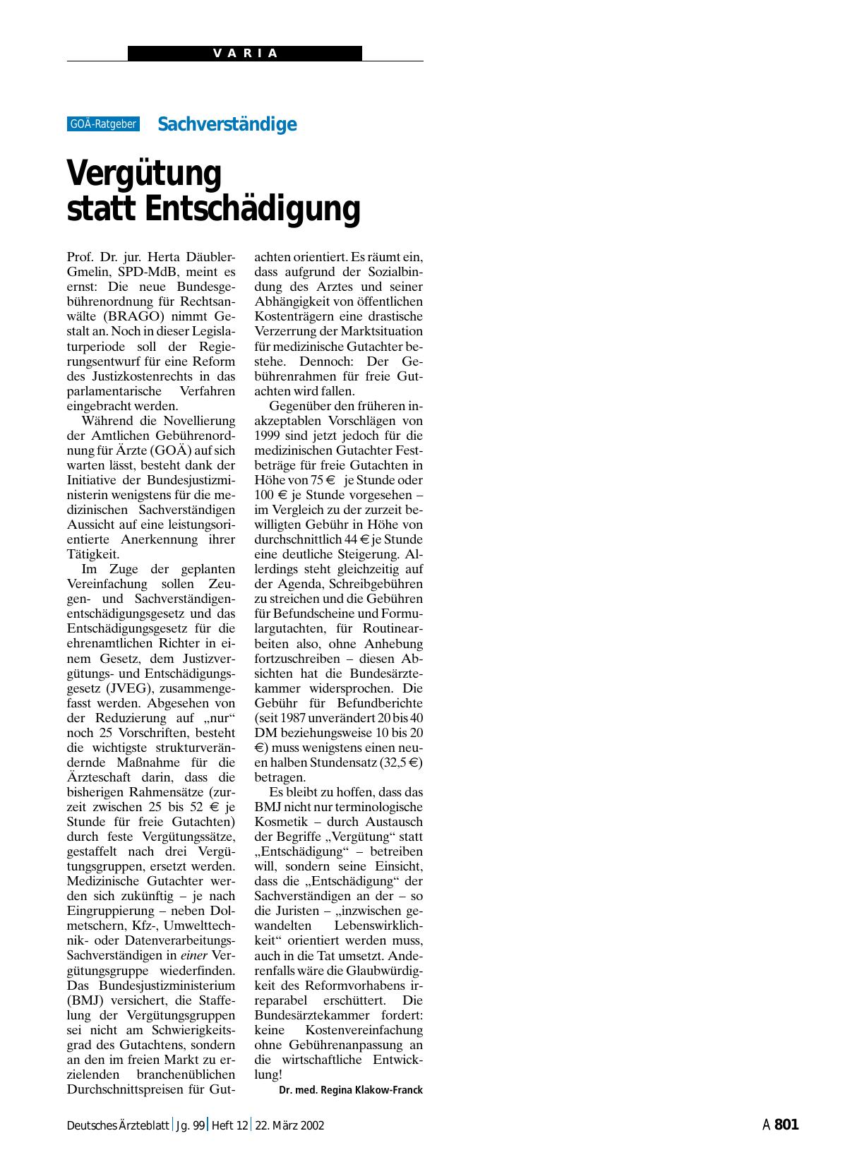 Vorschauseite 1: Sachverständige: Vergütung statt Entschädigung