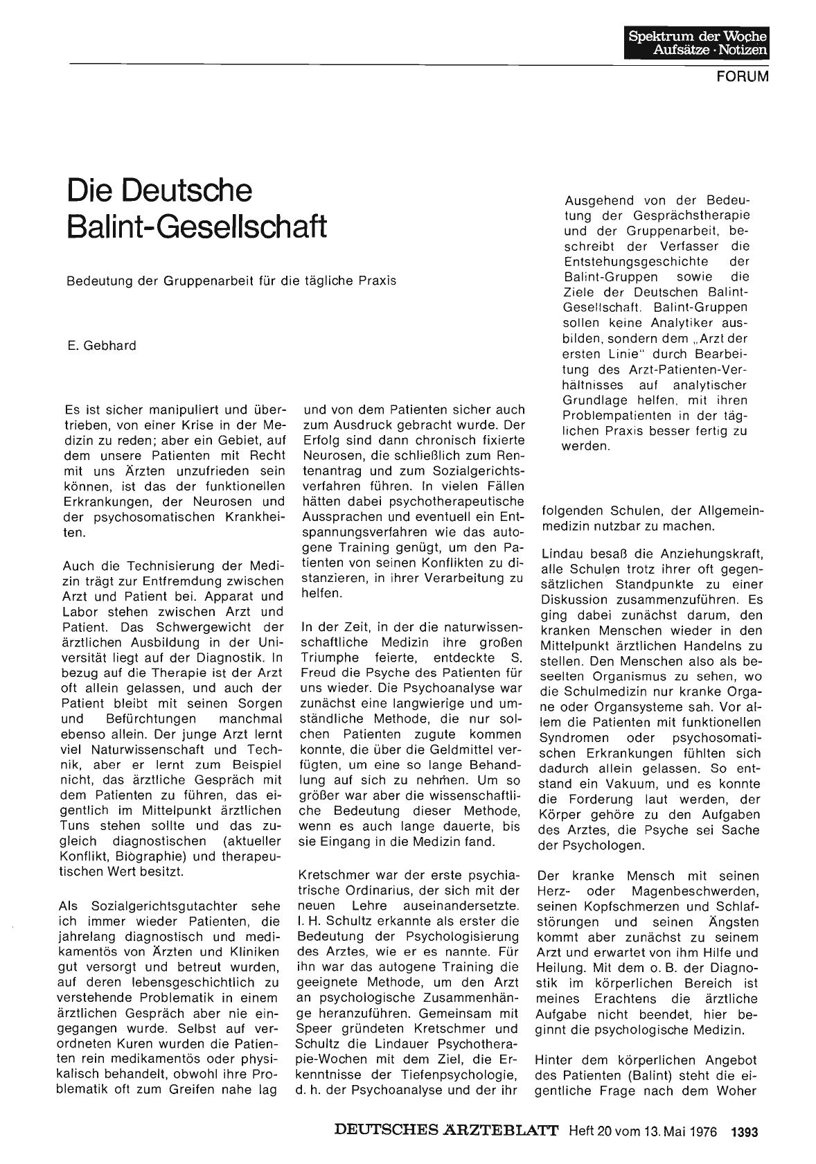 Vorschauseite 1: Die Deutsche Balint-Gesellschaft: Bedeutung der Gruppenarbeit für die tägliche Praxis