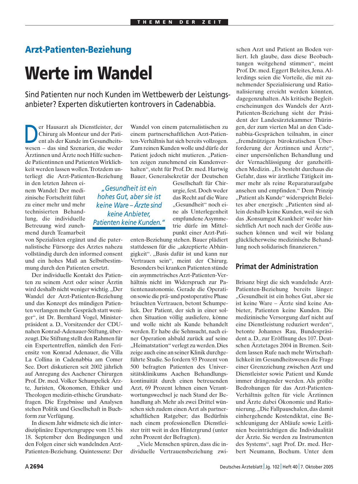 Vorschauseite 1: Arzt-Patienten-Beziehung: Werte im Wandel