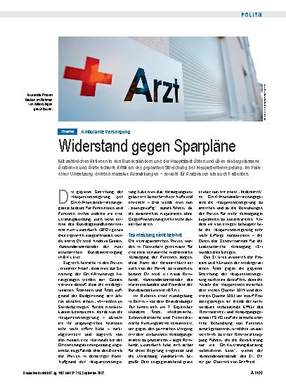 Vorschauseite 1: Ambulante Versorgung: Widerstand gegen Sparpläne